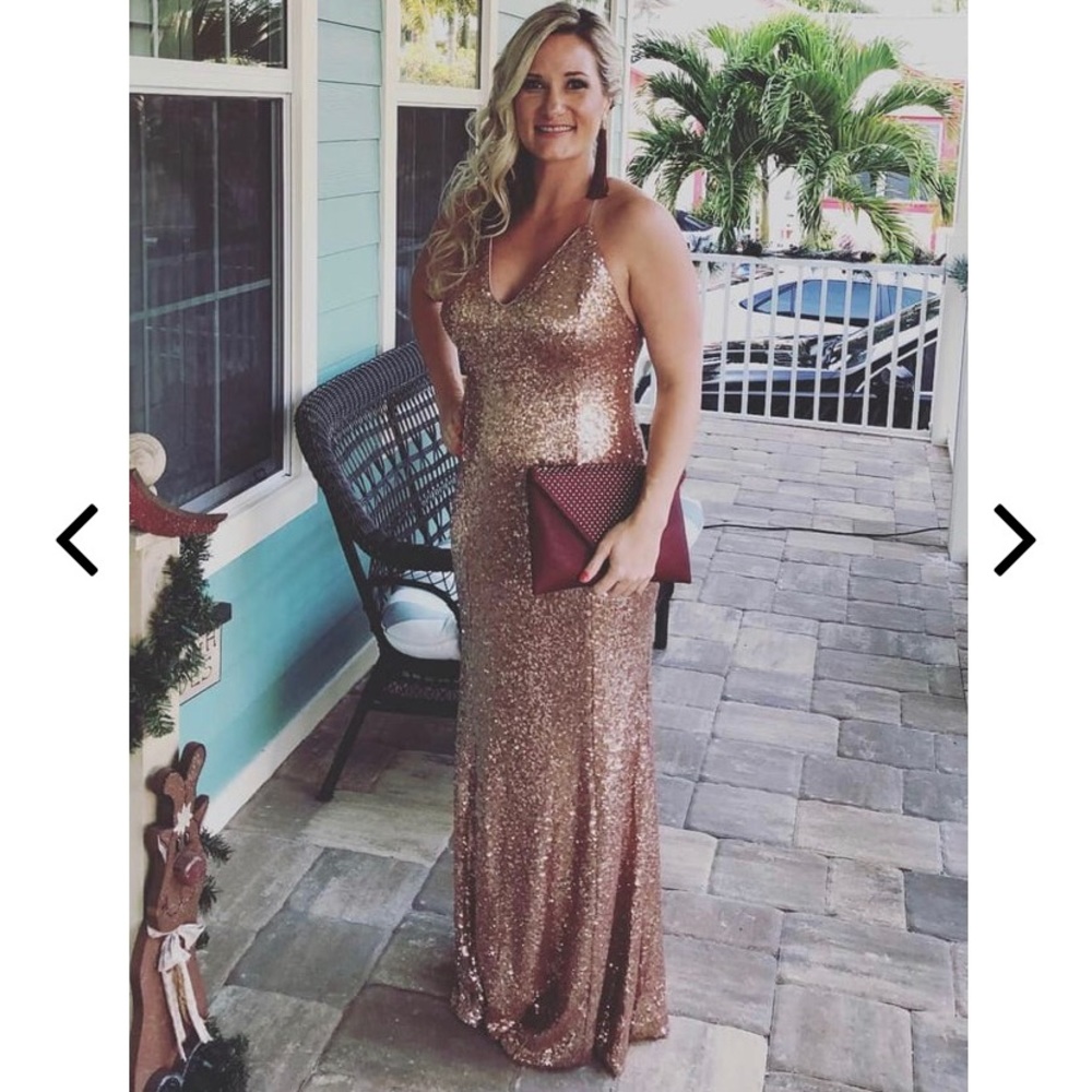 Lulus Rose Gold Esteem Sequin Backless Maxi Gown